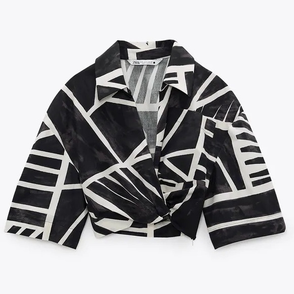 Zara Printed Cropped Shirt Size Small - Picture 4 of 7